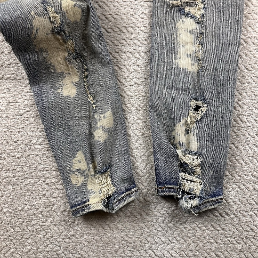 Crysp Denim Mens Jeans 34x34 Distressed Bleach Splatter Graffiti Moto Style Rock - Picture 8 of 15